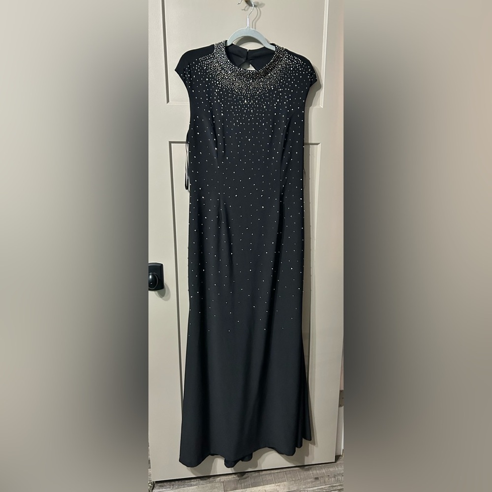 Eliza J Black Maxi Dress with Crystal Neckline keyhole back
